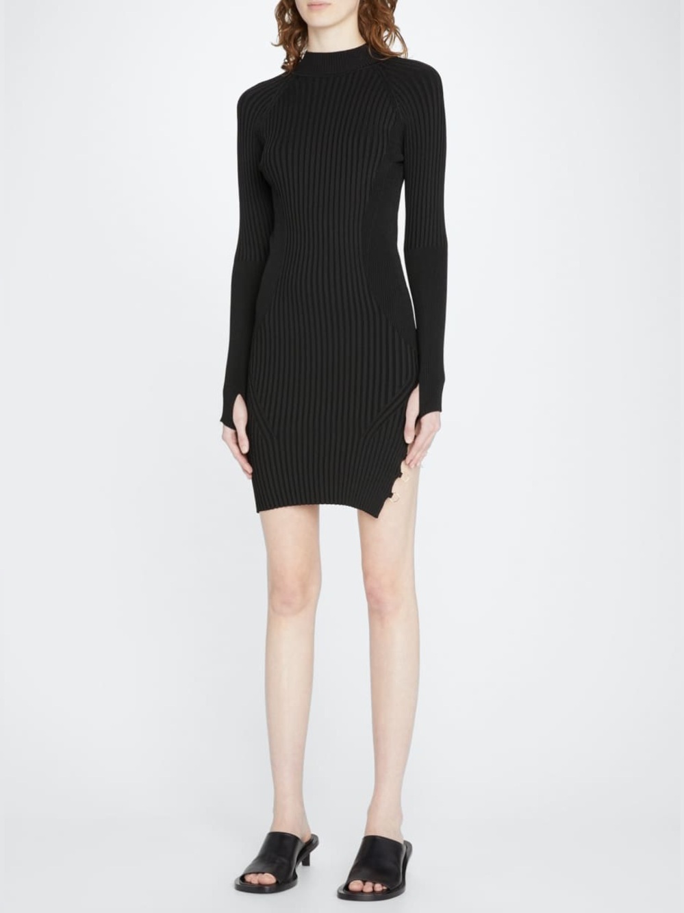 JACQUEMUS 'La Robe Pigolo' Mock-Neck Ring Thigh-Slit Rib Mini Dress NWT Small